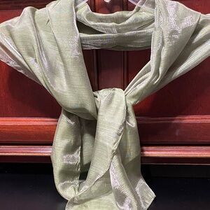 Elegant Symphony vintage Green shiny silver 60” x 14” Italian made Scarf